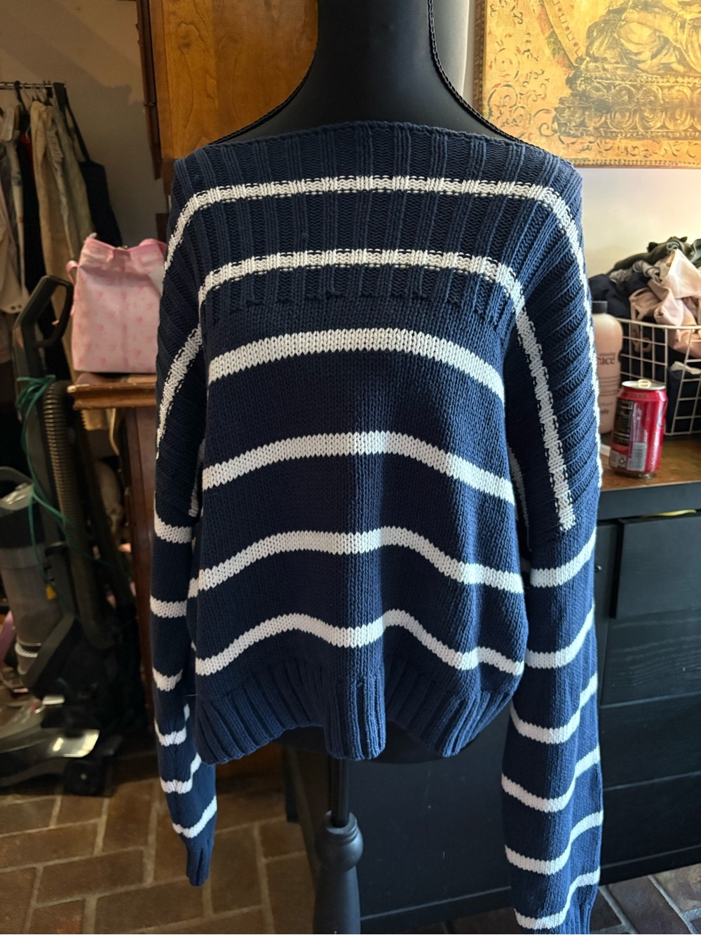 Lucky Brand Navy & White Striped Boatneck Sweater - Women's Cozy Knit